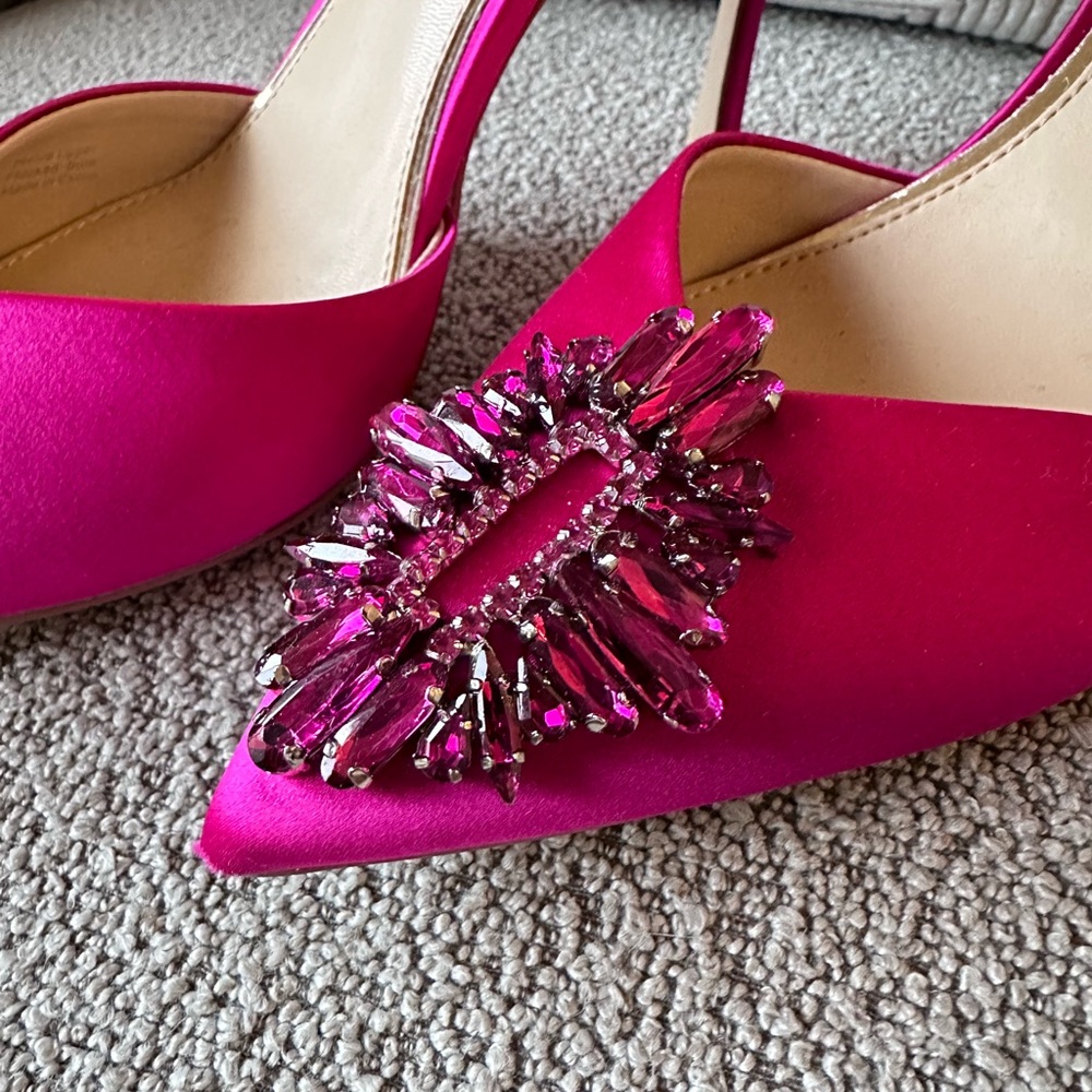 NEW!!! Jewel Badgley Mischa Gabi Stiletto Elegant Pink Satin Heels - Picture 2 of 5